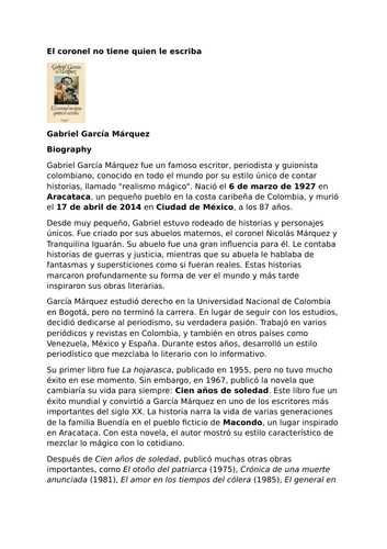 El coronel no tiene quien le escriba by Gabriel García Márquez – Biography – Gabriel García Márquez