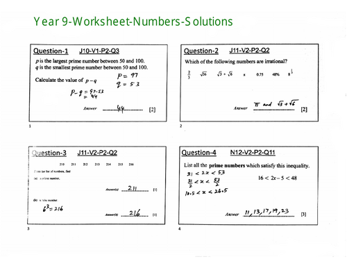 Year 9-Worksheet-Numbers-Questions with Solutions