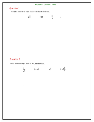 Year 9-Worksheet-Fractions and decimals-Questions with Solutions