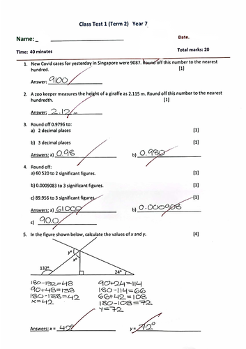 Year 7-Class Test 1-Term 2 Solutions