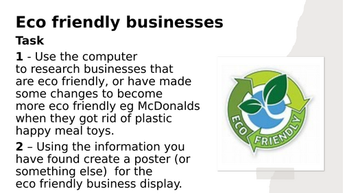 Selection of business studies tasks, worksheets, eco friendly businesses, coca cola project etc