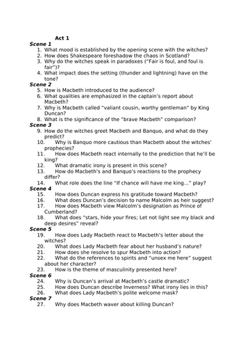 100 comprehension questions for Macbeth