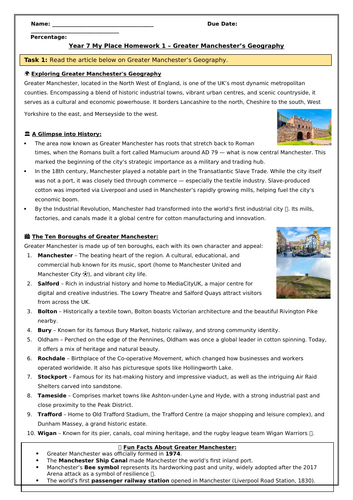 Manchester HWK1 - Greater Manchester’s Geography