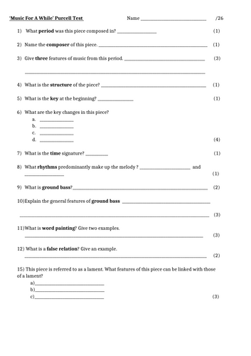 GCSE EDEXCEL Purcell Music for a While Test / Knowledge retrieval
