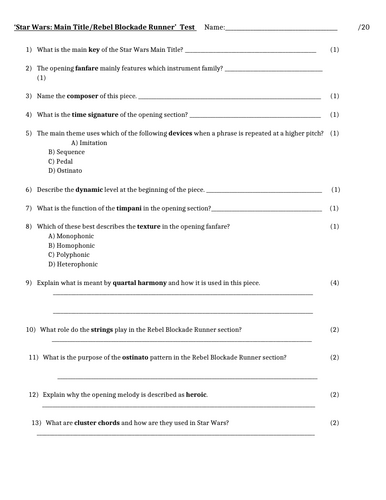 GCSE EDEXCEL John Williams Star Wars  Test / Knowledge retrieval