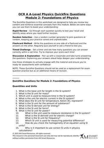 OCR A A-Level Physics Quickfire Questions Module 2: Foundations of Physics
