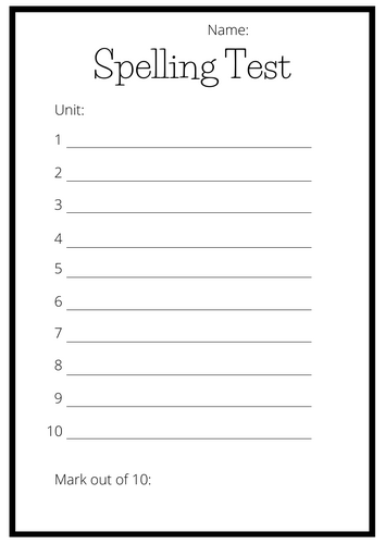 Spelling test sheet