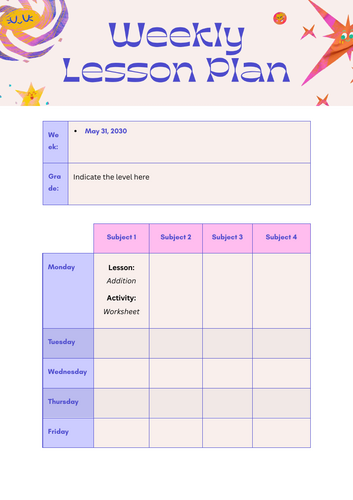 Student Teacher Weekly Planner