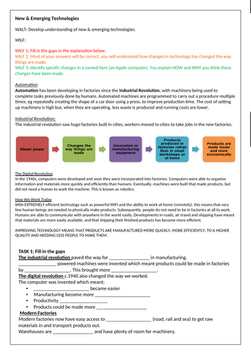 KS3 DT - New and Emerging Technologies