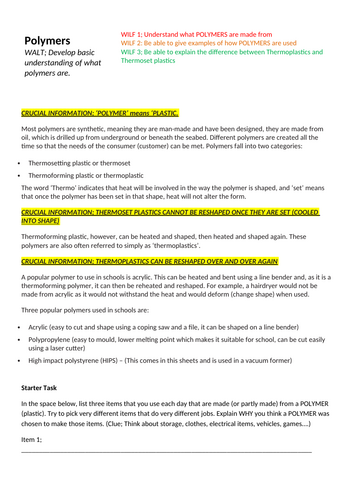 KS3 DT - Polymers