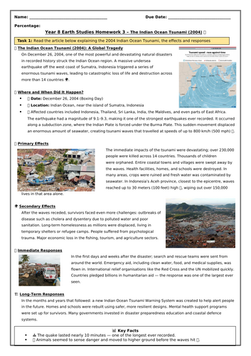 Indian Ocean Tsunami: KS3 Natural Hazards HWK 3