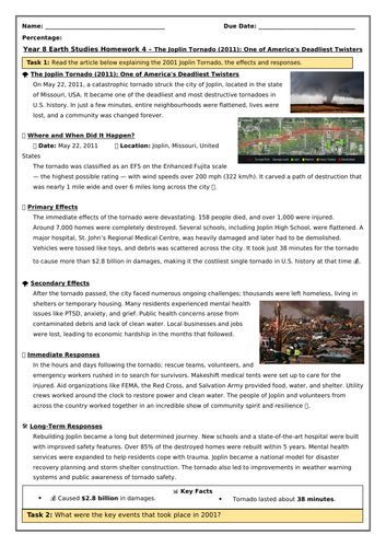 The Joplin Tornado: KS3 Natural Hazards HWK 4