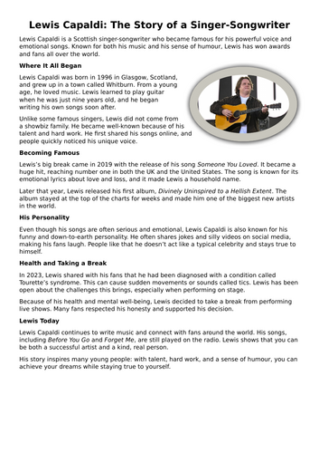 Lewis Capaldi Reading Comprehension - Guided reading