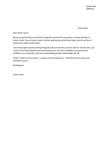 Resignation letter template