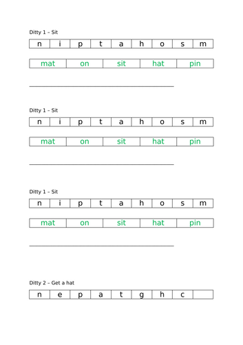 Ditty Sheets 1-10