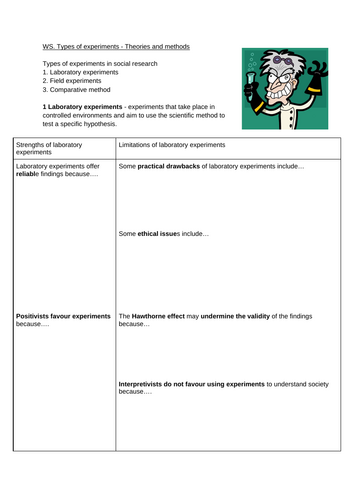 A Level Sociology- Experiments Worksheet [EDITABLE] for Theories and Methods & Methods in Context