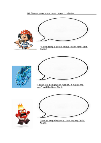 Literacy - Speech Marks / Bubbles