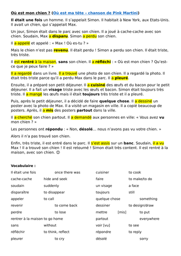 French perfect tense song and story KS3