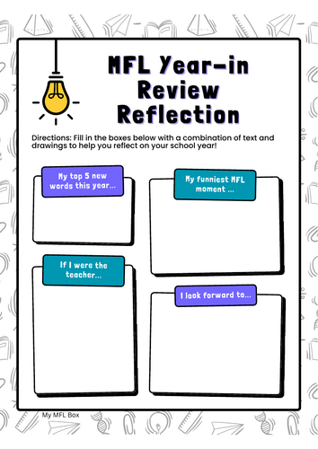 MFL Year-in-Review Reflection Worksheet (French / Spanish / Editable) Perfect for End of Term
