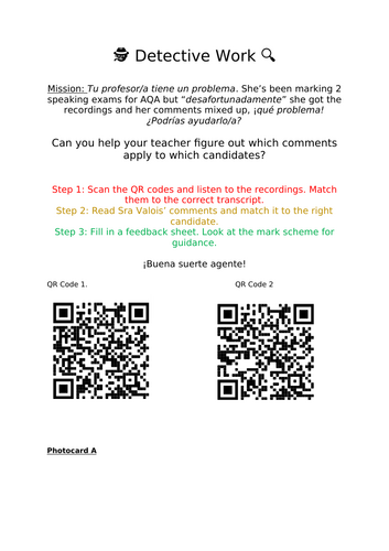MFL GCSE Speaking Assessment Detective Activity, Spanish (Old Spec)