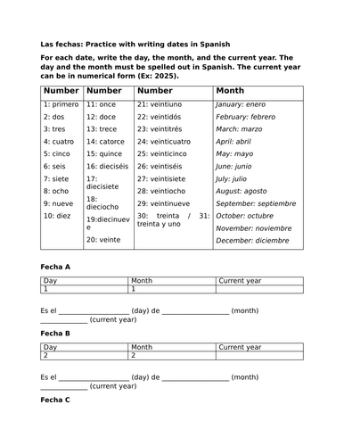 Las fechas: Practice with writing dates in Spanish