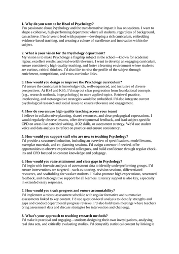 Head of Psychology interview questions and answers