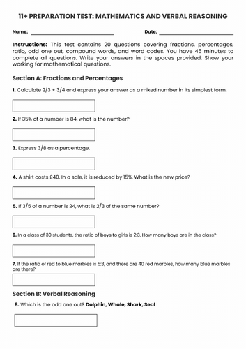 11+ 20 Questions Prep