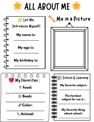 Printable all about me worksheet