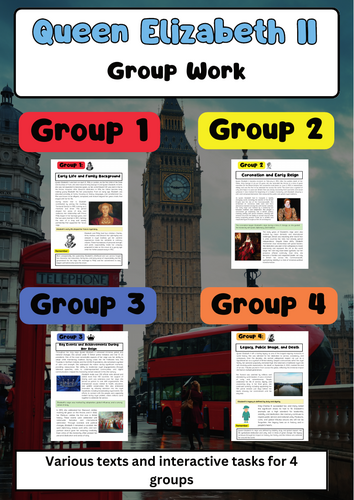 Queen Elizabeth II Group Work | 4 Texts + Questions