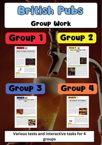 British Pubs Group Work – History, Culture, Food, Etiquette for ESL & History Lessons