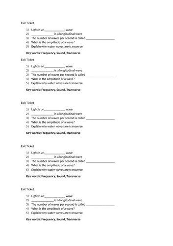 Longitudinal and Transverse Waves Exit Ticket