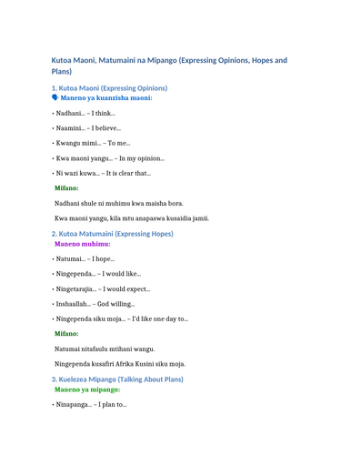 Kutoa Maoni (Expressing Opinions)