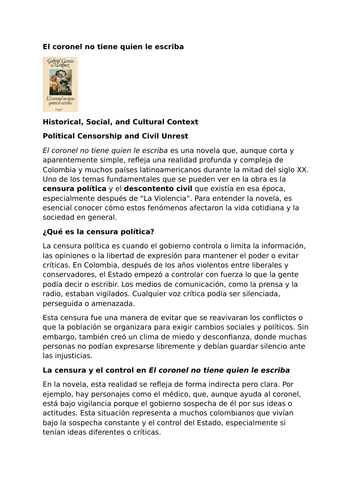 El coronel no tiene quien le escriba by Gabriel García Márquez – Historical Context