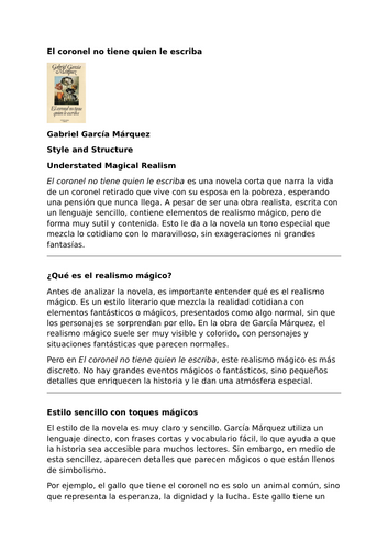 El coronel no tiene quien le escriba by Gabriel García Márquez – Magical Realism