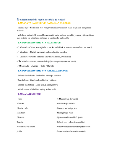 MAANA YA HADITHI FUPI NA MAKALA ZA HABARI