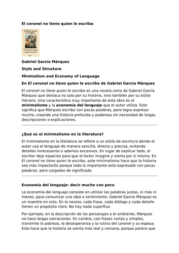 El coronel no tiene quien le escriba by Gabriel García Márquez – Style