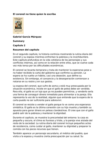 El coronel no tiene quien le escriba by Gabriel García Márquez – Chapter 2