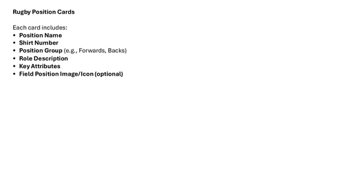 rugby position cards