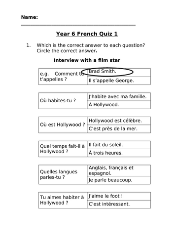 Year 6 French Assessments