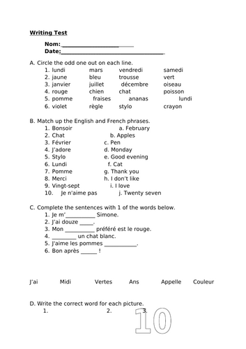 Year 4 french assessments