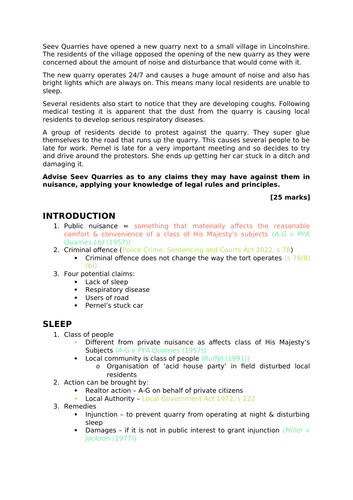 A-Level Law: Public Nuisance Scenario + Model + Plan - Eduqas Tort Law