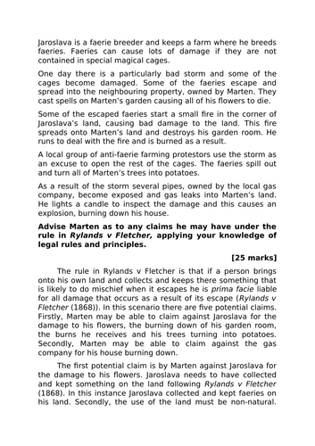 A-Level Law: Rylands v Fletcher Scenario + Model + Plan - Eduqas Tort Law
