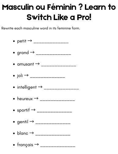change masculine to feminine in french exercises with answers