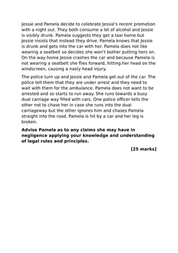 A-Level Law: Tort Law Defences Scenario + Model + Plan - Eduqas Tort Law