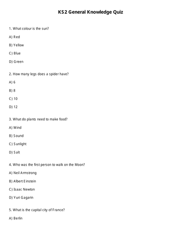 Key Stage 2 General Knowledge Quiz