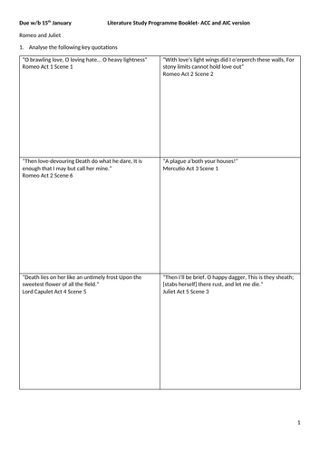 Year 11 Study Programme - Literature (ACC, R&J, AIC, Power and Conflict)