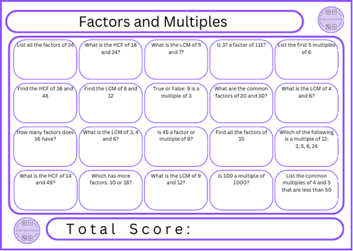 Factors and Multiples - 20 Questions