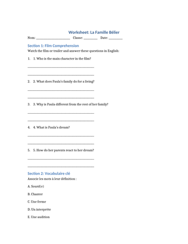 La famille Belier worksheet