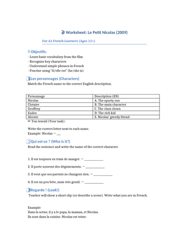 Le Petit Nicholas worksheet