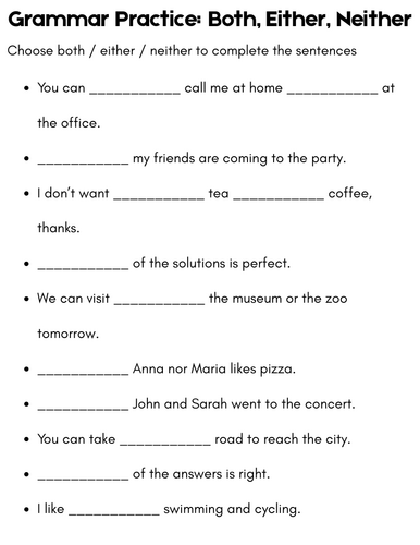 both either neither exercises with answers